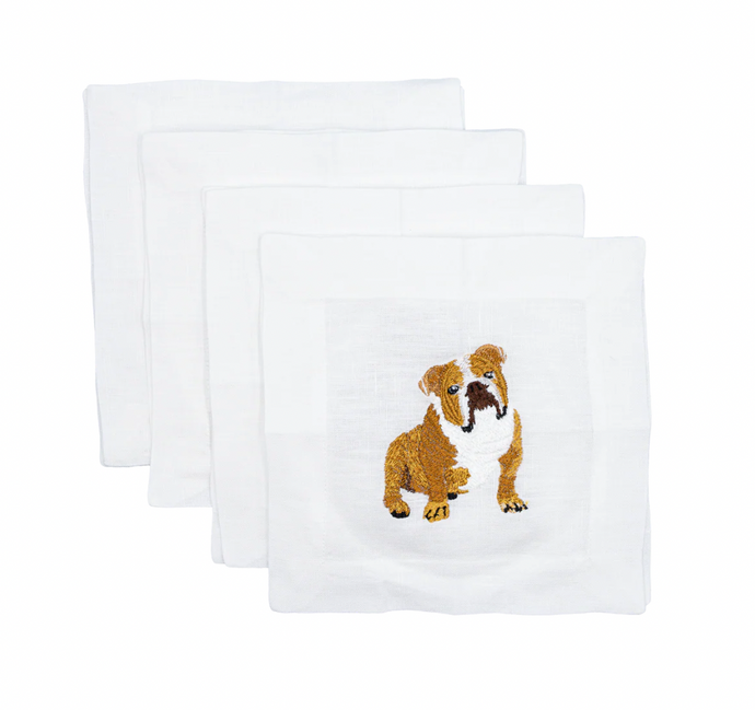 Lettermade English Bulldog Linen Cocktail Napkins
