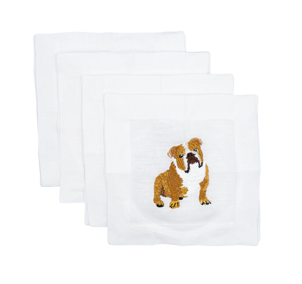 Lettermade English Bulldog Linen Cocktail Napkins