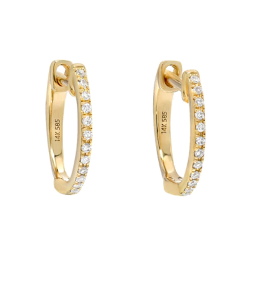 14K Gold Diamond Huggie Earrings