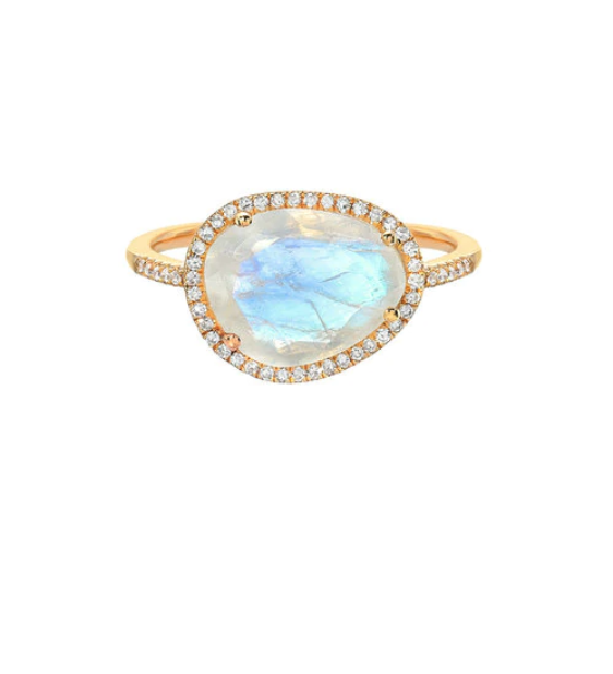 14K Gold Moonstone Ring with Diamonds