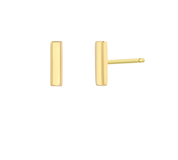 14K Gold Small Bar Stud Earrings